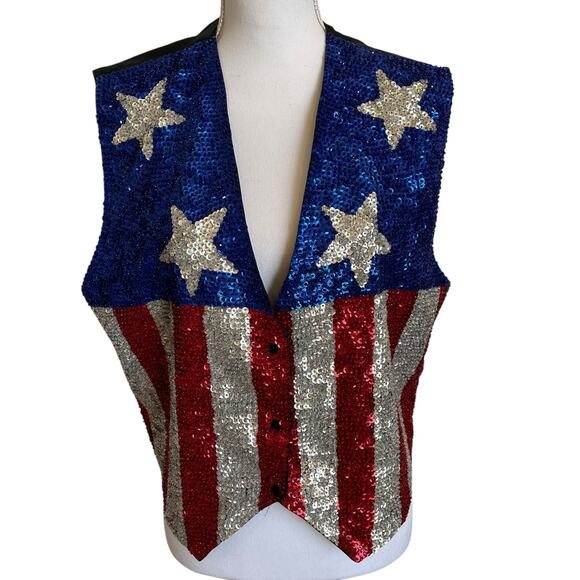 Matchups by Natco Sequin Vest Size XL Red Silver Blue Stars Stripes July 4th - Picture 1 of 11